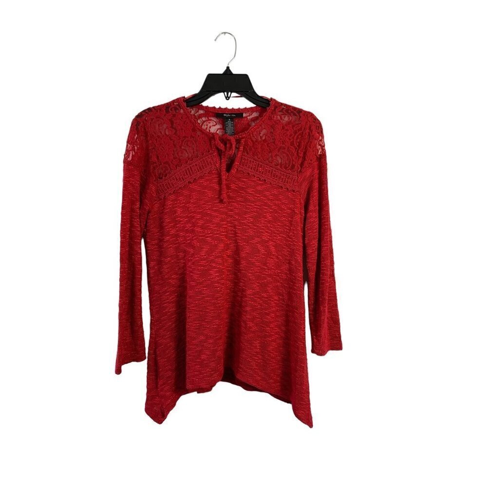 Style & Co Women's Cherry Red Lace Blouse